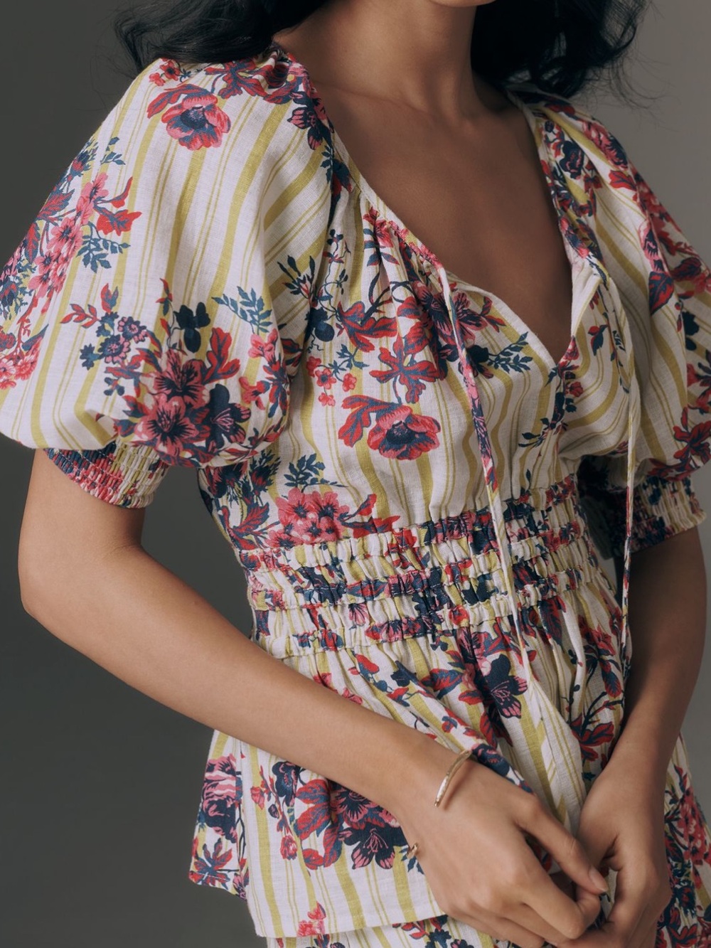 Anthropologie somerset puff sleeve floral blouse sz XL